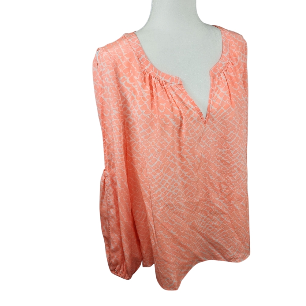 Alice + Trixie Silk Split Sleeve Peasant Blouse Coral Print Size Large - Picture 6 of 15